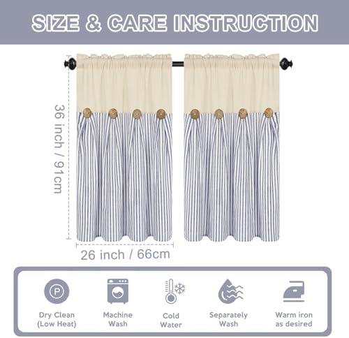 ASPMIZ Cotton Linen Farmhouse Kitchen Curtains, Boho Rustic Button Tier - Image 6