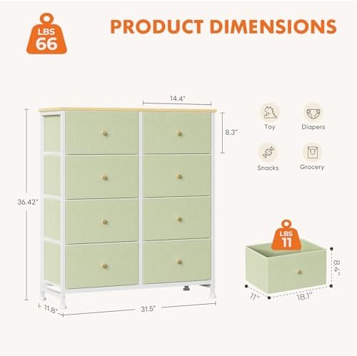 Sweetcrispy 8 Drawer Fabric Dresser, Tall Storage Tower - Image 3