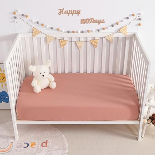 NTBAY Crib Muslin Fitted Sheets, 2 Pack, 28 x 52, Blush Pink - Image 5