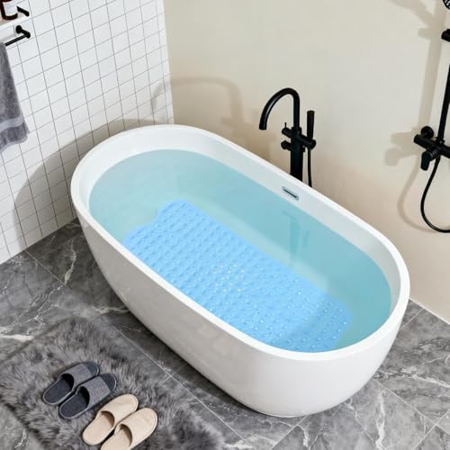 Anti-Slip Bathtub Shower Mat 40×16 Inch Opaque Light Blue - Image 6