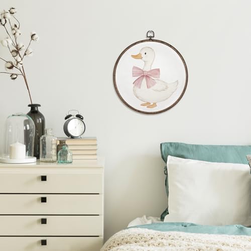 GWFSJYU Coquette Duck Framed Wall Art, Duck Nursery Decor, Cute Ducks Round - Image 6