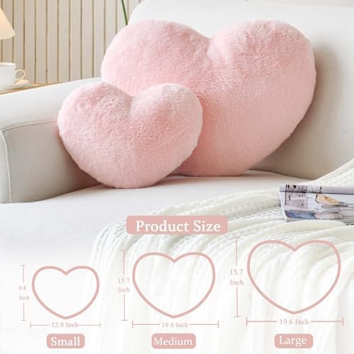 XVTRU Pink Heart Pillows, Cute Heart Decorative Pillow, Heart Shaped Throw - Image 2
