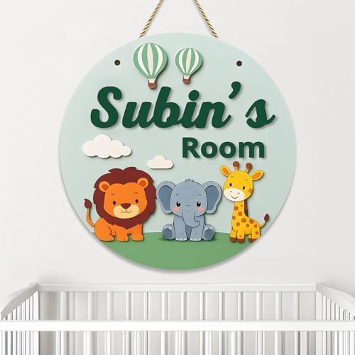 Safari Animal Customized Wooden Name Signs – Personalized Jungle Theme Wall by Unknown