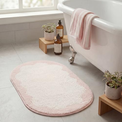 GRANNY SAYS Pink Oval Bathroom Rug, Cute Bath Mat by GRANNYSAYS