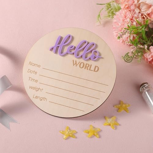 Baby Announcement Sign, Wooden Hello World Newborn Signs Birth Name Sign - Image 3