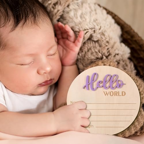Baby Announcement Sign, Wooden Hello World Newborn Signs Birth Name Sign - Image 7