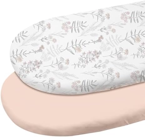 Gllquen Baby Organic Cotton Bassinet Sheets 2-Pack Pink Floral by GLLQUENBABY