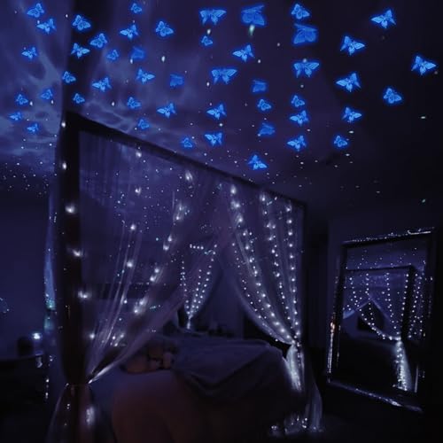 SAOROPEB Glow in The Dark 3D Butterfly 24 Pcs Blue Butterfly Stickers - Image 5