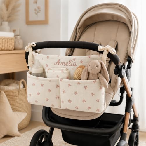 Personalized Hanging Crib Organizer Cotton Muslin Diaper Caddy - Image 4