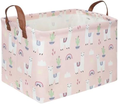 FXOLCSHE Rectangular Pink Alpaca Basket, Collapsible waterproof nursery laundry by FXOCSHE
