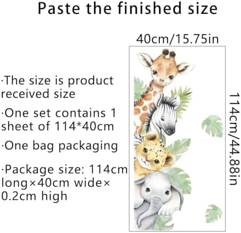 44.88×11.75 Inch Jungle Safari Animal Wall Decals Watercolor Forest Elephant - Image 6