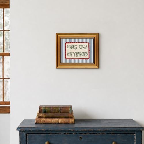Vintage Gold Framed Nursery Wall Art Stripe Long Live Boyhood Canvas Prints - Image 4