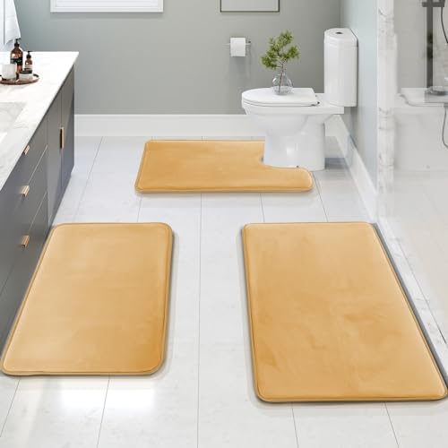Clara Clark 3 Piece Bathroom Rugs Bath Mat Set, Velvet Memory Foam Bath Mats - Image 2
