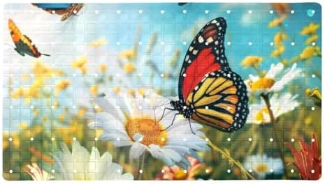 Bathtub Mat Non Slip 26.8x15.1In, Butterflies Daisies Bath Mat by Anna+Cowper
