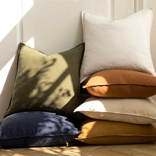 Foindtower Linen Solid Decorative Throw Pillow Covers 24x24 Orange Brown - Image 6