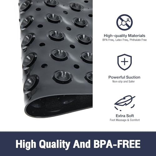 Extra Long Bathtub Mat Non Slip Bath Mat Black 40"x16" Full Size - Image 6