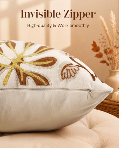 Embroidered Throw Pillow Cover, 18x18 Inch, Fall Abstract Floral - Image 3