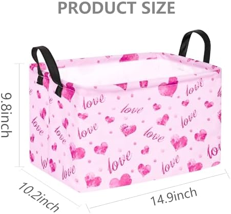 Rec Heart Print Box Hamper Storage Basket Collapsible Organizer Bin Gift Shelf - Image 2