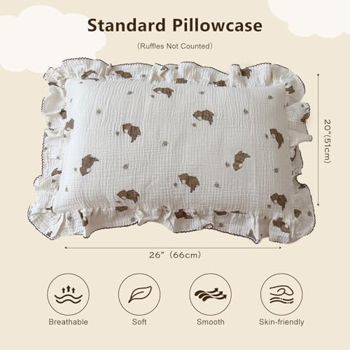 BuLuTu 100% Cotton Kids Pillowcase Standard Size 20"x26", Bee Bear Pattern - Image 2