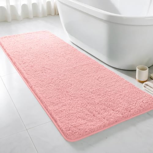 Polyester Bathroom Runner Rug 24"x60" Pink, Soft Shaggy Bath Mat by Kildoss