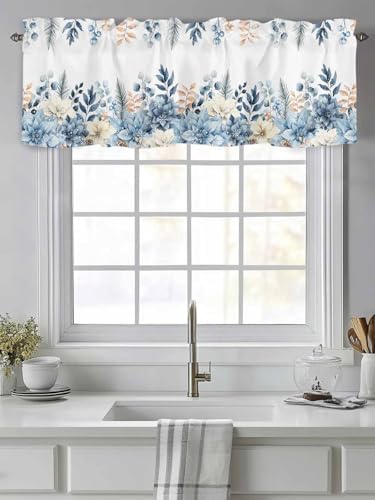 Vandarllin Blue Christmas Poinsettia Valance Curtains - Image 2