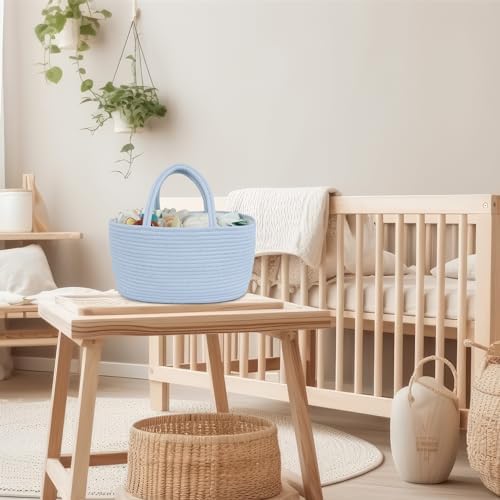 XUANGUO Cotton Rope Baby Diaper Caddy Organizer Basket Sky Blue - Image 5