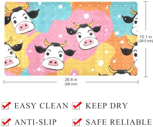 Bathtub Mat Non Slip 26.8x15.1In, Colorful Cow Bath Mat - Image 4