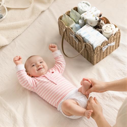 HBlife Large Baby Diaper Caddy, Paper Rope Scalloped Storage Baskets Nursery Bin - Image 6