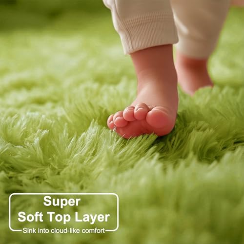 Amdrebio Grass Green Fluffy Area Rug 4x6 - Image 5