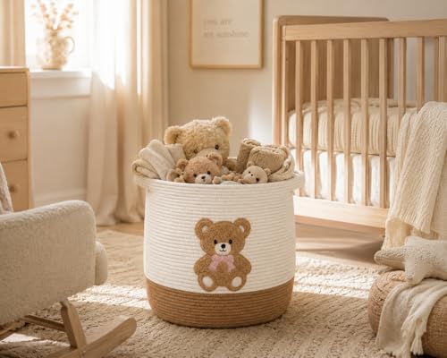 Teddy Bear Nursery Basket, Cotton Rope Baby Laundry Hamper - Image 5