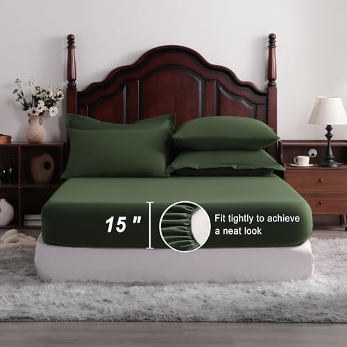 NTBAY King Microfiber Bed in a Bag, Comforter Set 7 Piece, Olive Green - Image 3