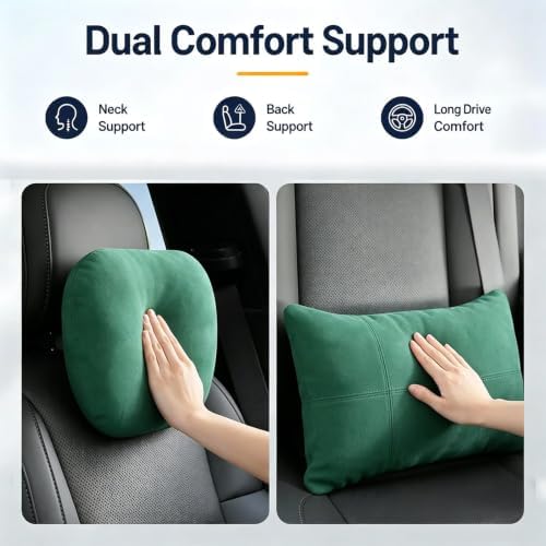 2 PCS Car Pillow for Driving Seat Soft Suede Headrest Neck & Lumbar Support - Image 2