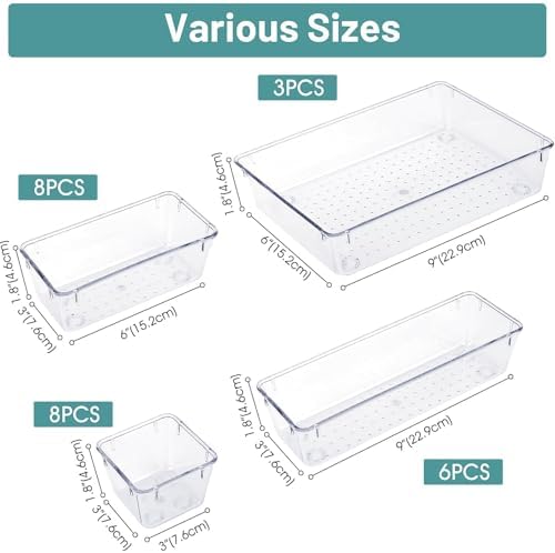 25 PCS Clear Plastic Drawer Organizer, Makeup Organizers and Storage Bins - Image 2