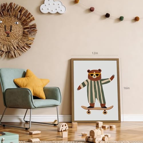 Grajoy Wood Framed Funny Modern Cool Skateboard Bear Wall Art 12x16 Inch - Image 6