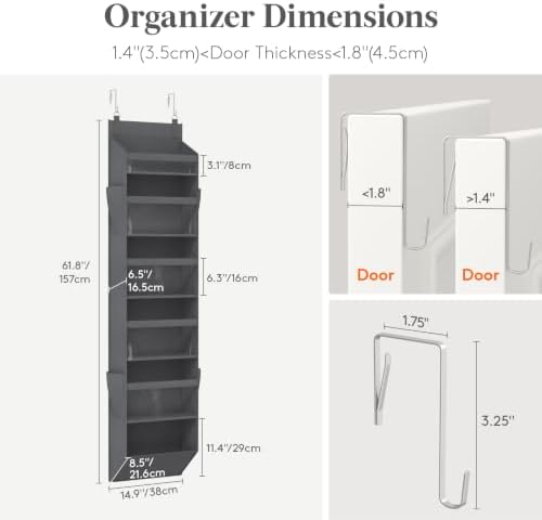 Lifewit 1 Pack Over the Door Organizer 6 Section Hanging Storage, Dark Gray - Image 2