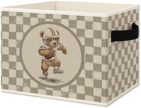 Vintage Brown Checkered rugby Teddy Bear Foldable Storage Box by Unknown