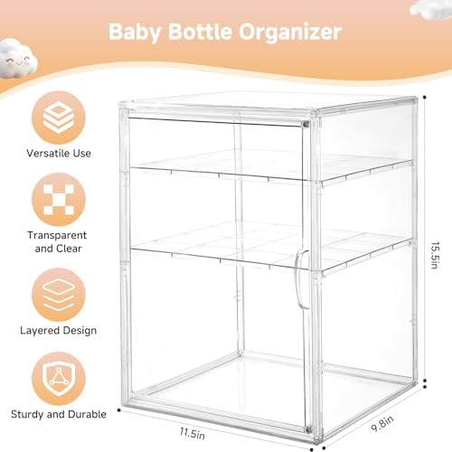 Baby Bottle Organizer, 3 Tiers Adjustable Clear Acrylic Baby Bottle Storage - Image 2