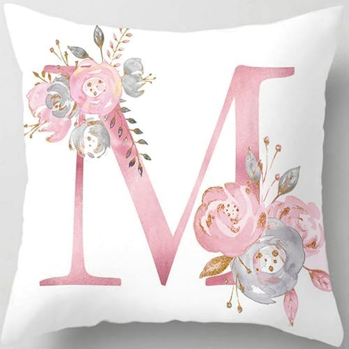 Pink Throw Pillow Covers Cute Alphabet Decorative Cushion Covers Square Letter by TillskuchThrowPillowCovers