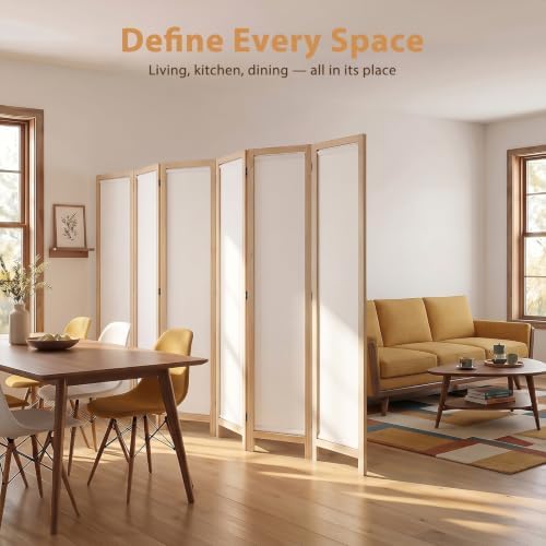 Wood Room Divider Panel with Linen Fabric, Boho Folding Privacy Screen 67" - Image 7