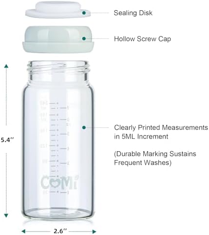 COMI Wide Neck Glass Breastmilk Collection n Storage Bottle, 6 Packs, 8oz - Image 3