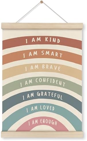 HRQKO I Am Kind Smart Inspirational Poster Hanger Frame, Boho Rainbow Wall Art by HRQKO