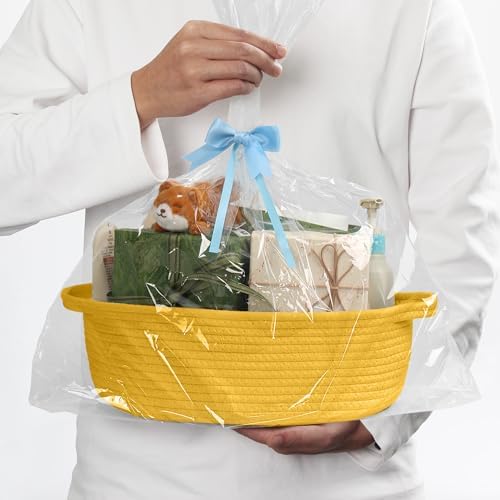 MEGASKET Yellow Woven Basket, Cute Cotton Rope Cat Dog Toy Bin Box, Small Woven - Image 3