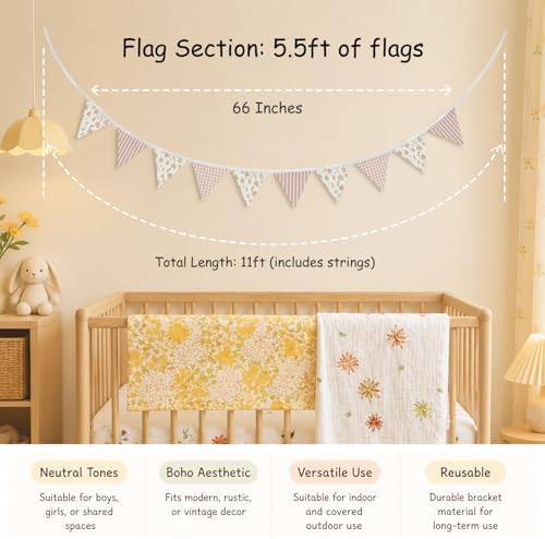 Pink Floral Nursery Pennant Banner Flags, Girls Room Flower Wall Decor - Image 3