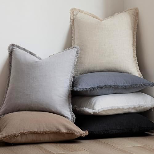 Foindtower Boho Linen Fringe Lumbar Throw Pillow Covers 12×24 Light Gray - Image 5