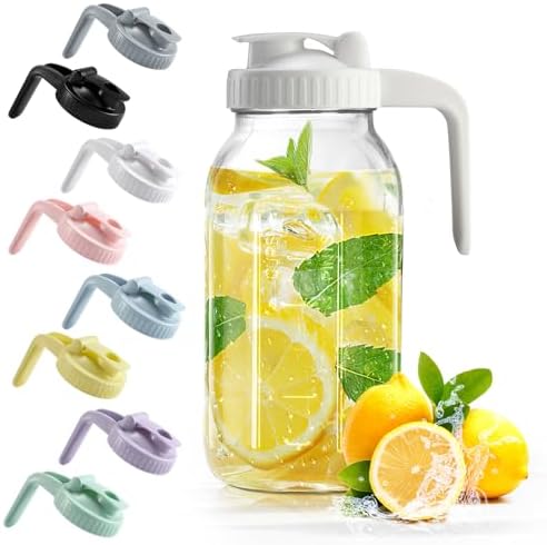 Mason Jar with Pour Spout Lid V-shaped, 2 Quart Iced Tea Pitcher Double Leak by miradexic