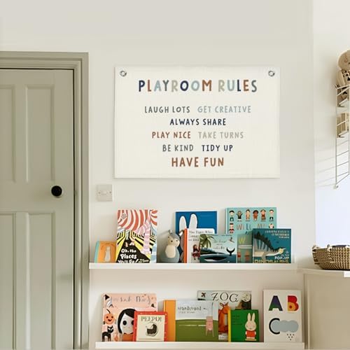 Lacama Play Room Wall Decor Rules Linen Banner, Kids PlayRoom Decor - Image 2