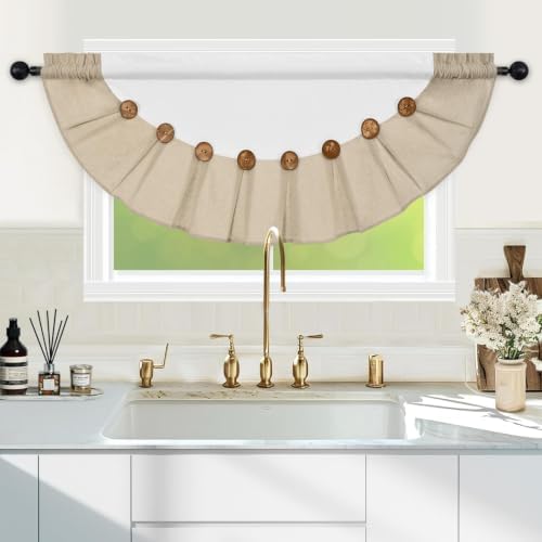 FRAMICS Farmhouse Valance Curtains, Boho Cotton Linen Kitchen Valance, Rustic - Image 2