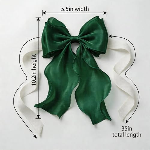 2 Pack French Lace Bow Curtain Tiebacks, Dark Green - Image 2
