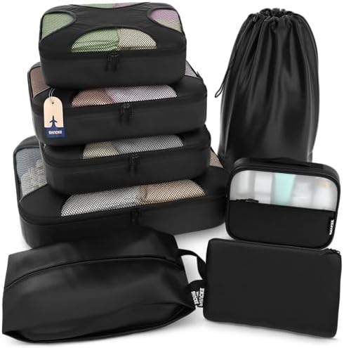 Shacke 8 Set Packing Cubes for Travel, Shoe & Toiletry Bags by Shacke