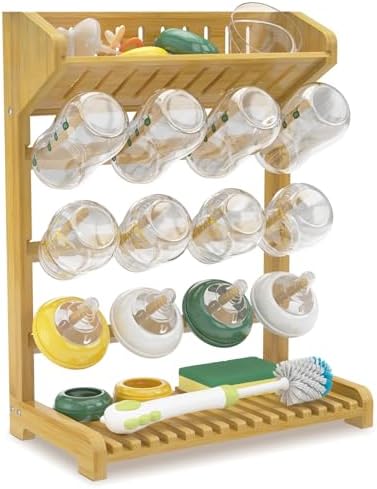 EsLuker.ly Baby Bottle Drying Rack Bamboo Vertical Dryer Holder by EsLukerly